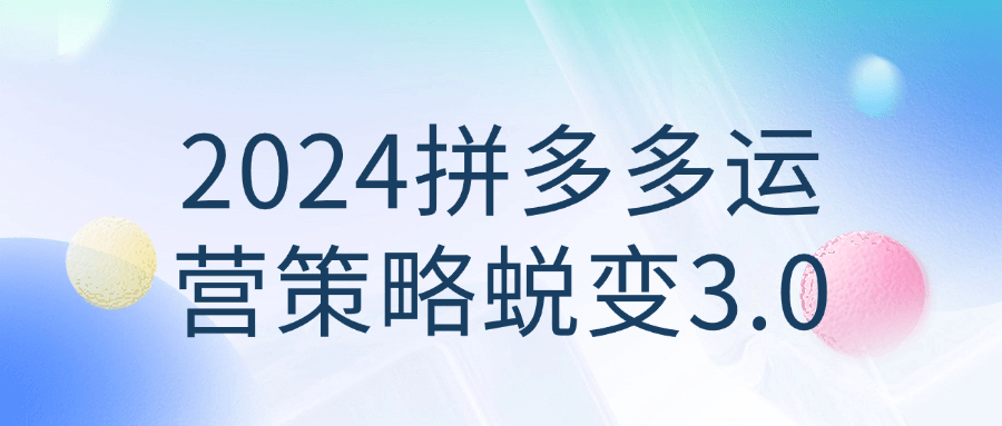 2024拼多多运营策略蜕变3.0