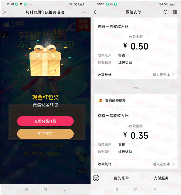 凡科网13周年庆刮奖抽随机微信红包 亲测中0.35元推零钱 - 吾爱软件库