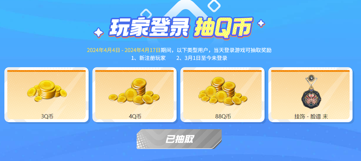 CFHD新老用户登录抽3~88Q币